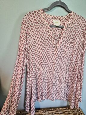 Maeve Pink Floral-Print Long-Sleeve Henley Tunic